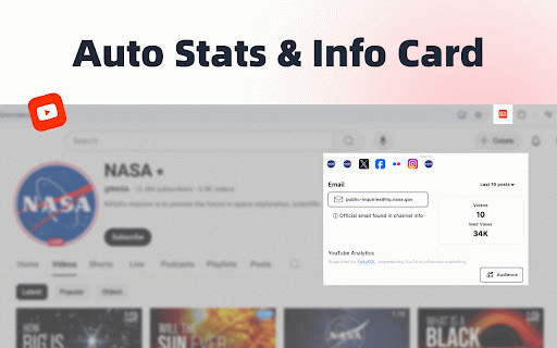 FREE YouTube Analytics - Auto Influencer Stats & Contact Info Card :: Discover YouTube influencer data insights instantly with smart analytics and visualized info cards including key contact details.