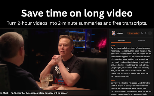 ytskim - YouTube Video Summarizer :: Get AI-powered insights, key takeaways, and summaries directly on YouTube video pages using ytskim.