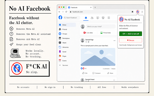 No AI Facebook :: Hides Facebook's AI features. Unofficial, not affiliated with Facebook. Local only.