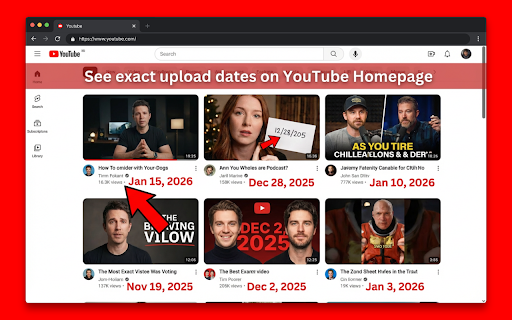 Show YouTube Video Upload Date :: See exact upload dates on YouTube videos instead of '1 year ago', '2 weeks ago', etc. Free, customizable, and privacy-focused.