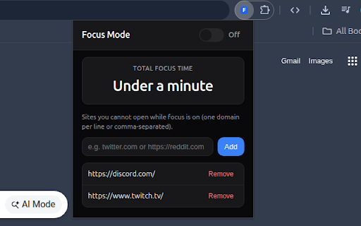 Focus Mode :: Block distracting websites while focus mode is on.