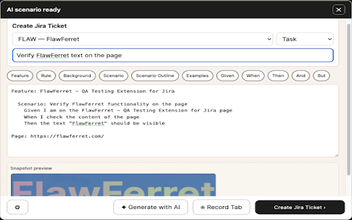 FlawFerret :: Capture exploratory QA context and create Jira issues faster.