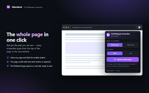 Full Webpage Screenshot - WiserWork :: Capture an entire scrolling web page as one PNG or JPG. Fast, watermark-free, and everything stays in your browser.
