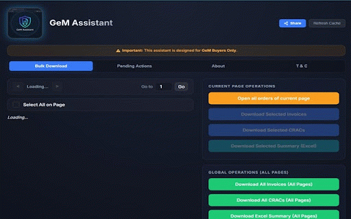 GeM Assistant :: Empowering GeM Buyers with smart automation: batch download invoices and CRACs and export Excel summaries.
