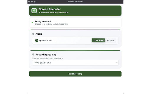 Screen Recorder 4K - With Mic & System Audio :: Record screen, tab, or window in up to 4K with mic and system audio. No watermark, no login. Save recordings instantly in WebM.