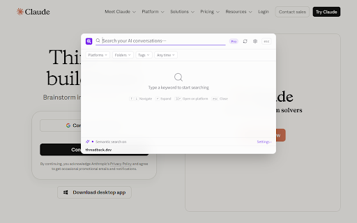 Threadback – Search Your AI Chat History :: Search, organize & export your AI chat history (ChatGPT, Claude & more). Local-first, zero upload. threadback.dev