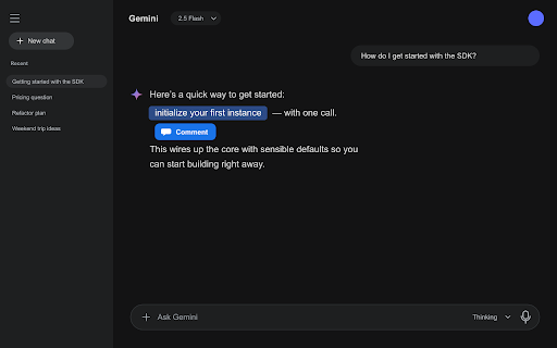 Quibble :: Review AI chat answers like a GitHub PR: select text, comment, and inject quoted fragments back into the prompt.