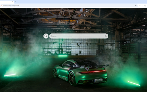 Porsche 911 GT3 Live Wallpaper :: Green Porsche 911 GT3 in a desolate area with glowing green lights and drifting smoke.