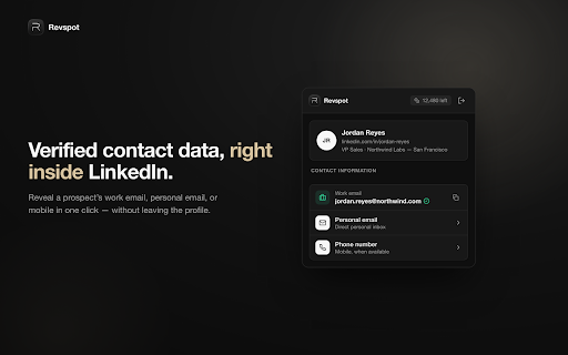 Revspot Contact Extractor :: Extract verified work emails, personal emails and phone numbers from LinkedIn profiles with Revspot.