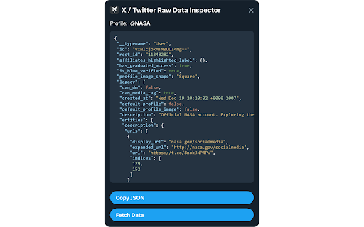 X / Twitter Raw Data Inspector :: Displays raw user data on X / Twitter profile pages
