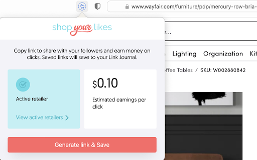 ShopYourLikes Extension :: This extension generates a publisher rd link from the current browser url