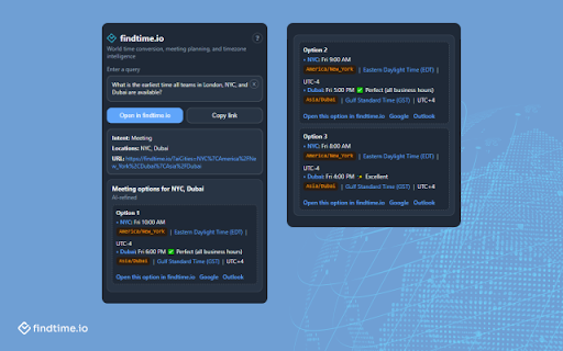 findtime.io - AI Time Intelligence :: AI-powered time conversion, meeting planning, and deep links to findtime.io from your browser.