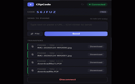 ClipCode :: Share clipboard content between your phone and browser via a 6-digit pairing code