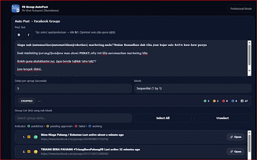 FB Group AutoPost (Standalone) :: Automate posting to Facebook Groups you joined, with scheduling and rate-limit handling.
