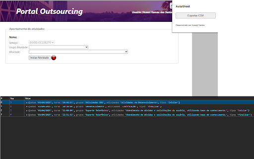 AutoSheet :: Integra o controle de ponto do Portal Outsourcing ao Timesheet da Almaviva Solutions de forma automatizada.