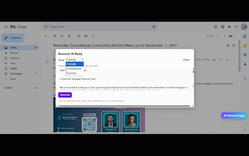 Email Writer :: Generate quick, AI-assisted replies for your Gmail messages — fast and secure.