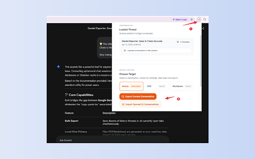Bulk Export Gemini to PDF, MD(Obsidian), and Notion :: Bulk save Gemini chats. Export to Notion, Obsidian, PDF, and Markdown instantly.