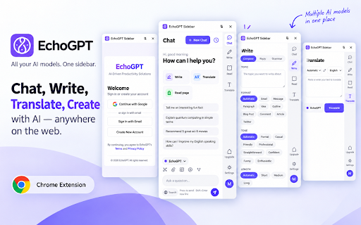 EchoGPT - Multi-AI Chat Sidebar :: Chat with multiple AI models in one secure browser sidebar. Summarize webpages and explain text instantly.