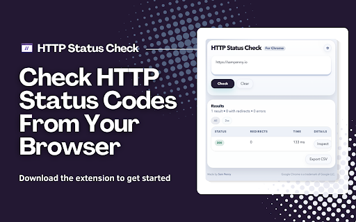 HTTP Status Check :: Check one or many URLs, inspect redirects, and review response details from a focused Chrome extension workspace.