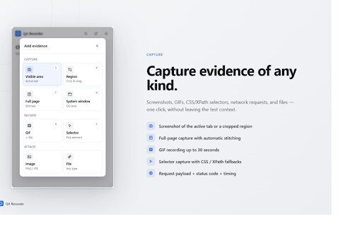 QA Recorder :: Local-first extension to record QA sessions, evidence and reports.
