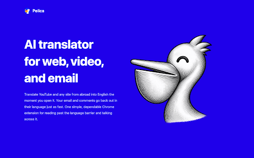 Pelica Translate: AI Web & Video Translator, Write with AI :: With the Pelica extension, you can:
- Translate sections on the go
- Translate entire pages
- Translate YouTube videos