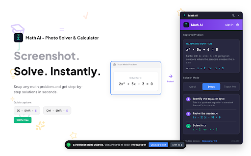 Math AI - Photo Solver & Calculator :: Solve any math problem instantly. Snap a screenshot, get step-by-step answers. Free, no login required. Works with any website.
