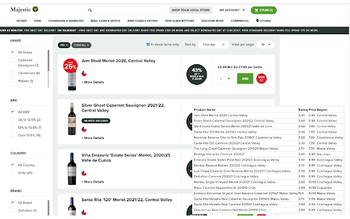 Majestic+Vivino :: Extension to display Vivino wine score on Majestic wines.