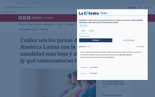 Citador La Cátedra :: Genera citas en formato APA 7ma edición desde cualquier página web. Herramienta académica de La Cátedra.