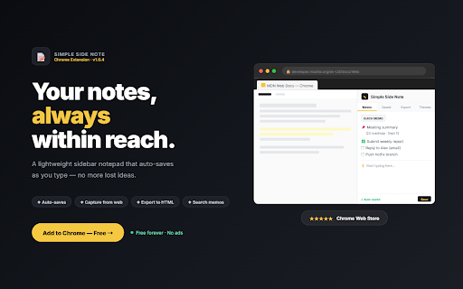 Simple Side Note :: Chrome extension sidebar notepad