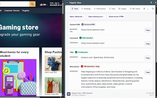 Organic View – SEO Inspector :: Organic View SEO Inspector is an SEO Chrome extension for fast, comprehensive on-page audits of metadata, links, images and more.