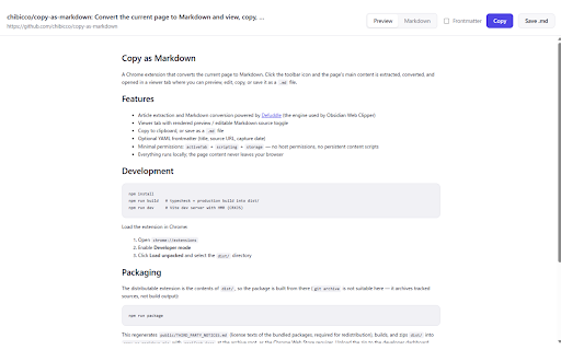 Copy as Markdown :: Convert the current page to Markdown and view, copy, or download it.