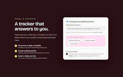 Tasker - Activity Tracker & Google Drive Recap :: Local-first activity tracker with branded PDF reports and optional sync to your own Google Drive.