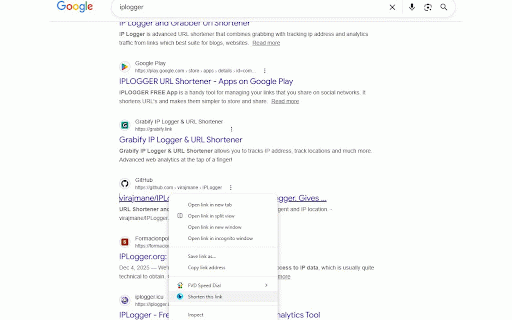 IP Logger - URL Shortener :: Shorten any link in one click via context menu.