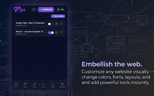 Tezyn — Customize Any Website :: Redesign any website with AI — themes, dark mode, sticky notes, YouTube filter, color picker and 30+ tools. No code needed.