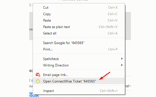 ConnnectWise :: This extension adds an item in the context menu to open the selected ticket number in ConnectWise manage