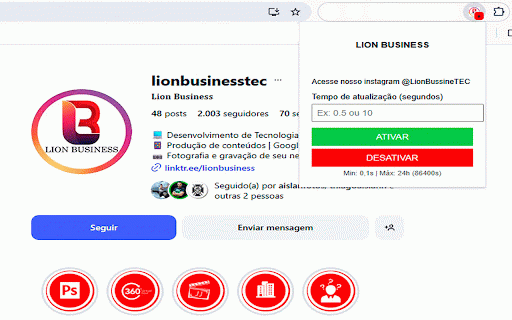 LION BUSINESS REFRESH :: Auto refresh com intervalo configurável e indicador de status