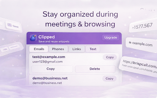 Clipped – Smart Clipboard & Text Snippets :: Save snippets from meetings and chats. Automatically extract emails, links, and phone numbers. Search and quick-copy anytime.