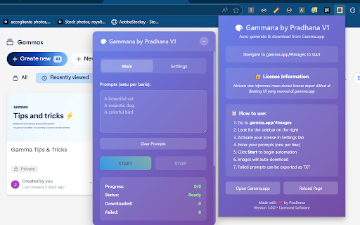 Gammana by Pradhana V1.4 :: Auto-generate and download images from Gamma.app with smart timeout skip, dynamic prompt management, and custom save paths