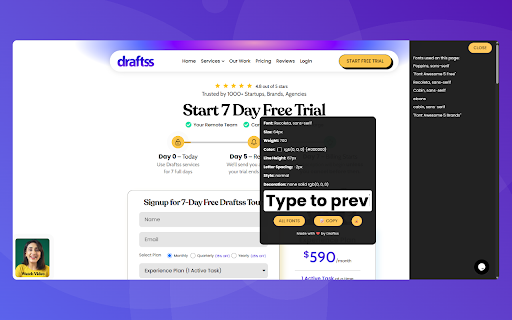 Font Finder + Identifier – What Font is This? | Draftss.com :: Detect font name, size, weight, and style by hovering over any text on any website. Fast font finder by Draftss.com.
