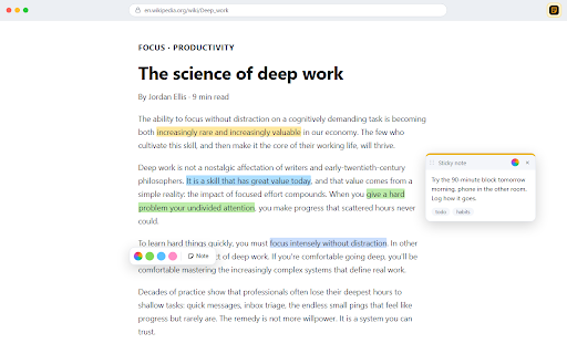 Notewell - Highlight & Sticky Notes :: Highlight text and pin sticky notes on any web page. Everything saves to a private, local board you can search and export.