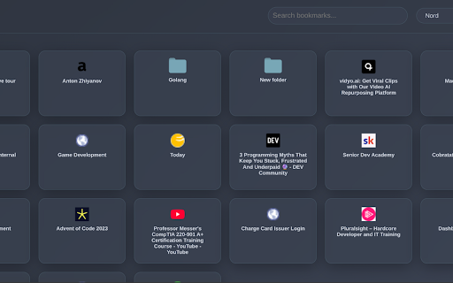 Bookie v2 :: Beautiful bookmark manager with Omarchy themes, live previews, search, and customizable grid. Replace your new tab page.