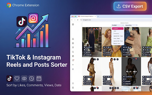 Sort Feed for TikTok & Instagram :: Sort TikTok & Instagram posts by likes, comments, views, and date. Find viral reels, analyze trends, and export results to CSV.