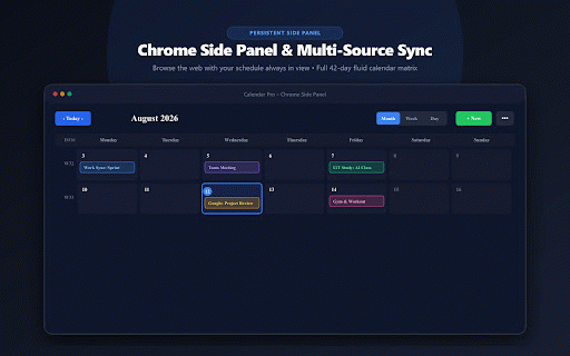 Calendar Pro :: A modern, high-performance calendar for Chrome with ISO week numbers, popup and sidebar views.