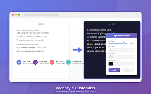 PageStyle Customizer :: Customize any webpage's font size, font type, text color and background color instantly. By AIO.com.ai