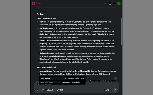 Grok Quick Prompt :: Provides quick prompt options with add/delete functionality on supported pages.