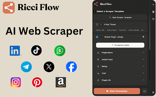 Ricci Flow – AI Web Scraper :: Ricci Flow – AI Web Scraper for Chrome: AI Data Extraction Tool for Web Scraping to CSV, Excel, JSON