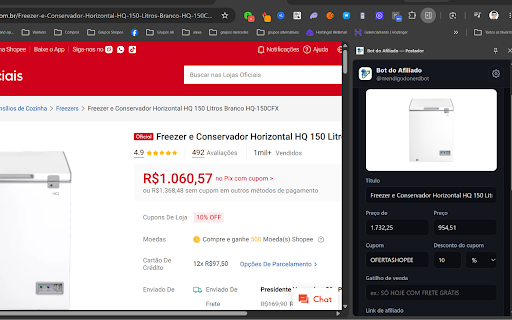 Bot do Afiliado — Postador :: Capture produtos da página, gere links de afiliado e prepare ofertas com texto e foto para seus canais.