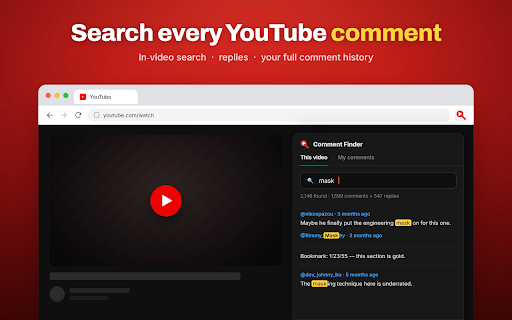 YouTube Comment Finder — Search, Filter & Analyze Comments :: Use YouTube Comment Finder to search, filter and sort comments on any video by keyword or user — plus find your own history.