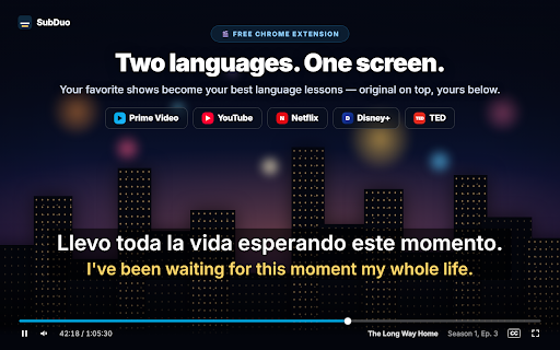 SubDuo — Dual Subtitles for Streaming :: Show two subtitle languages at once on Prime Video, YouTube, Netflix, Disney+ and TED. Made for language learners.