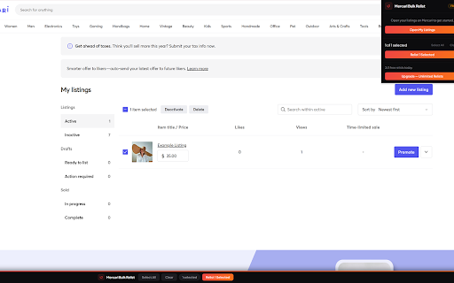 Mercari Bulk Relist :: Bulk relist your Mercari listings in one click. Save hours of manual work.